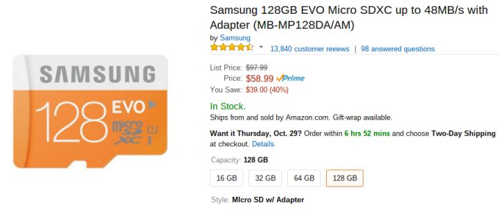 Fotografía - [Trato Alerta] Samsung EVO MicroSD Tarjetas A la venta a través de Amazon-128GB Sólo $ 58.99